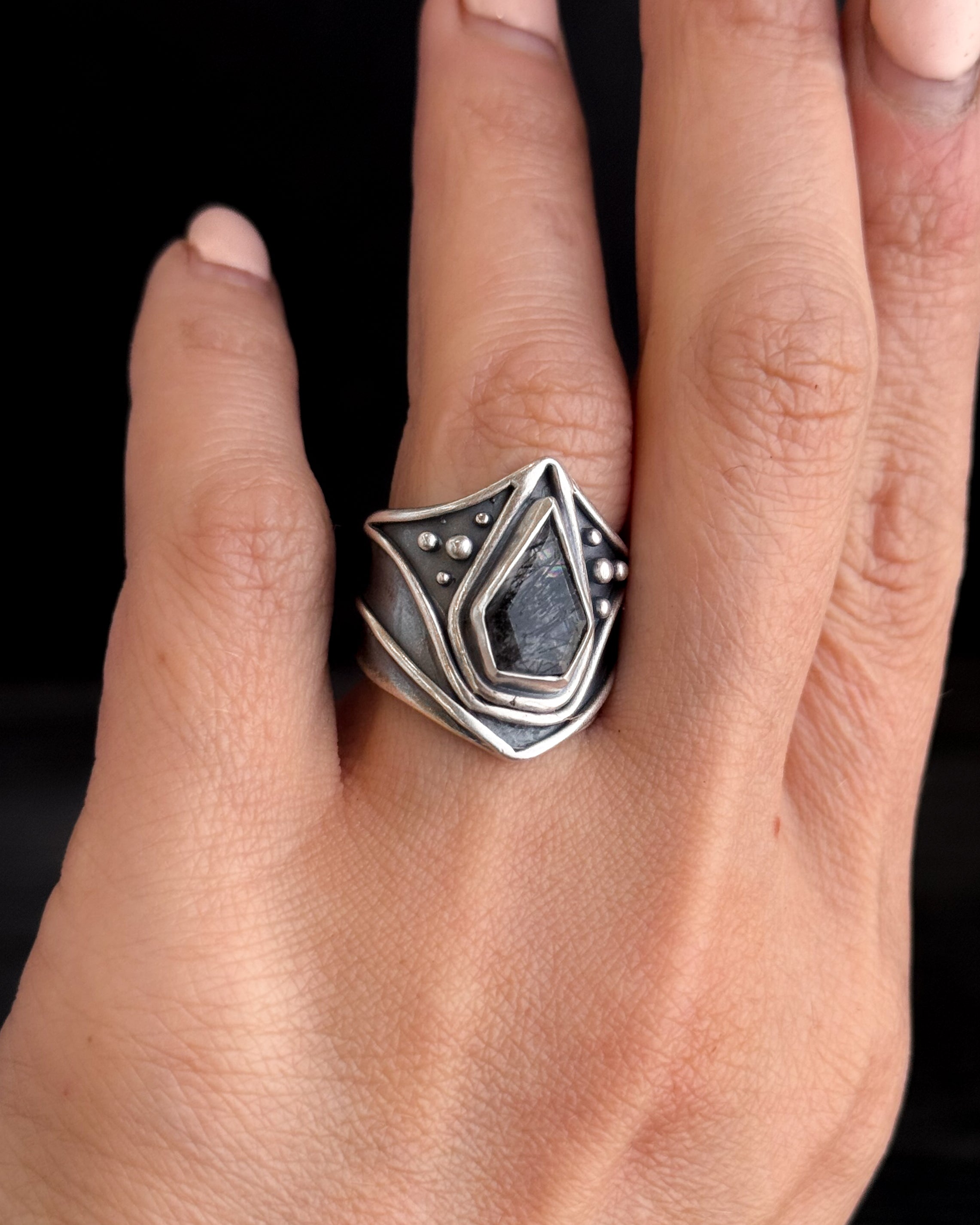 Protected Power Ring // Tourmalated Quartz - Size 5.5 - Acid Queen Jewelry