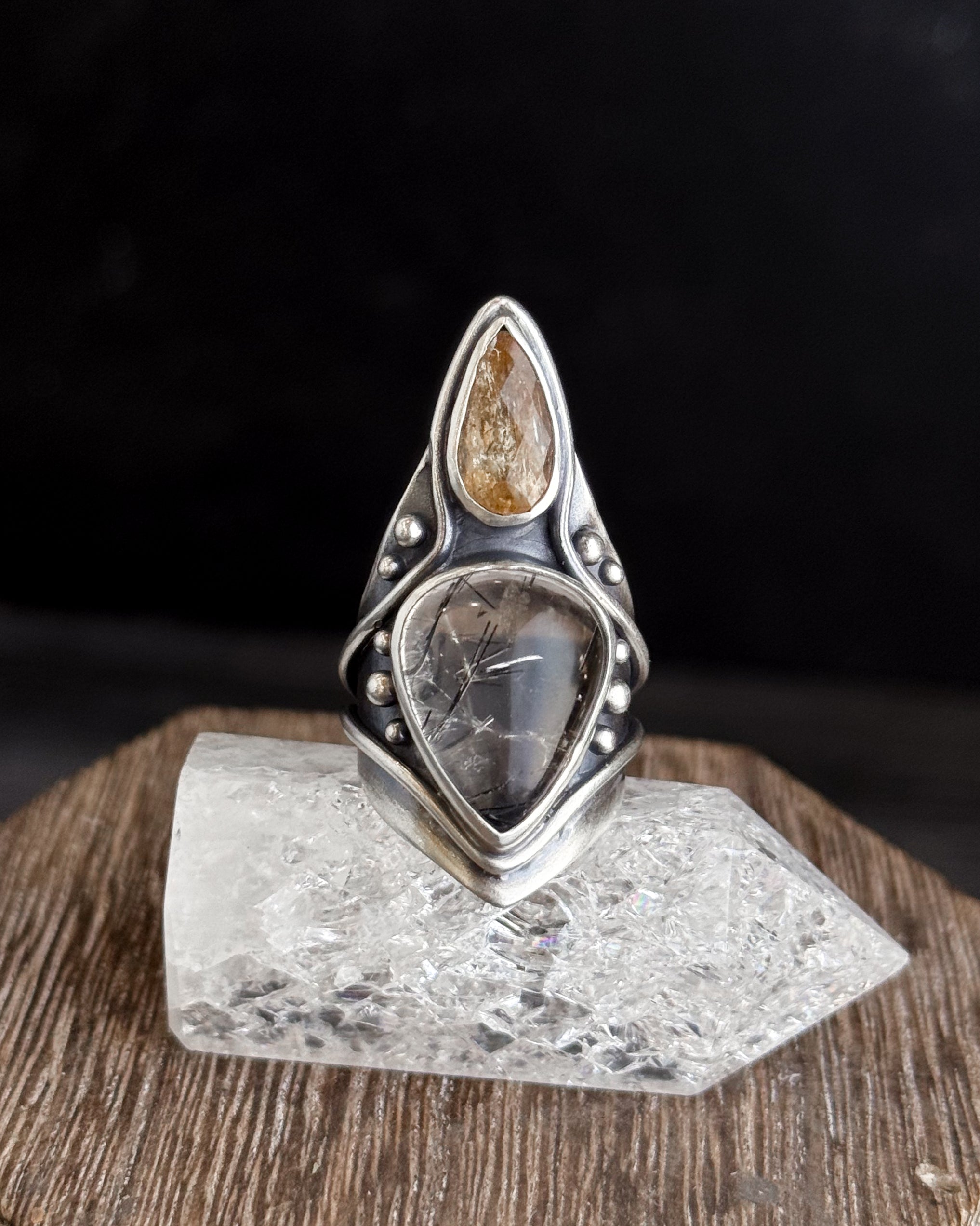 Solar Protection Ring // Citrine + Tourmalated Quartz - Size 6.25 - Acid Queen Jewelry