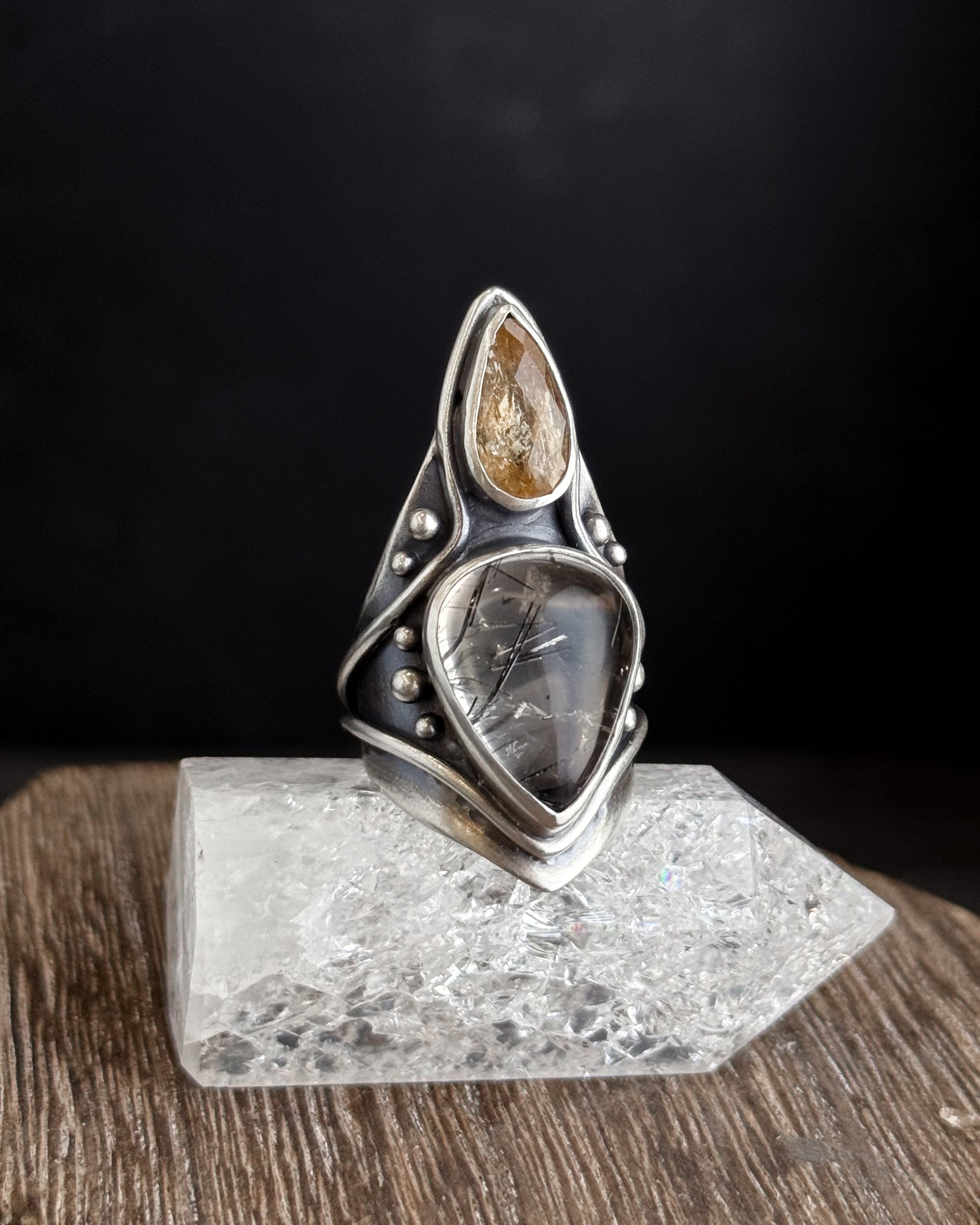 Solar Protection Ring // Citrine + Tourmalated Quartz - Size 6.25 - Acid Queen Jewelry