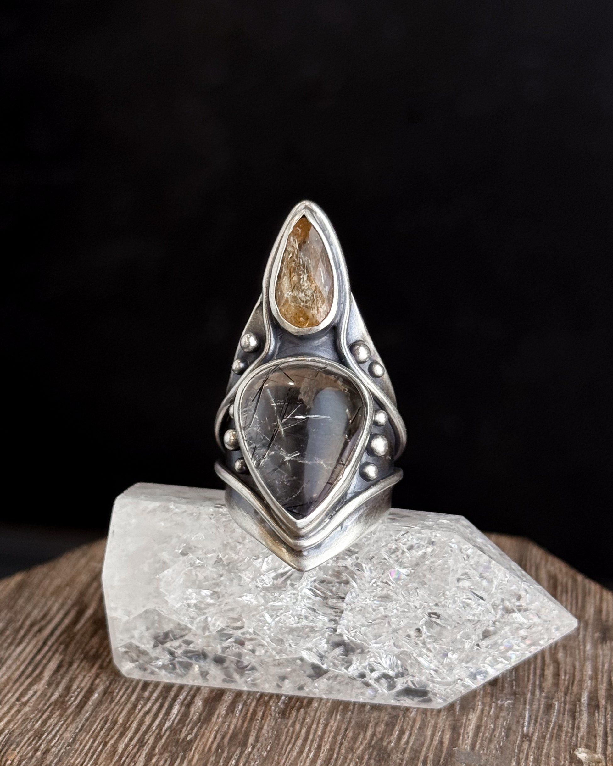 Solar Protection Ring // Citrine + Tourmalated Quartz - Size 6.25 - Acid Queen Jewelry