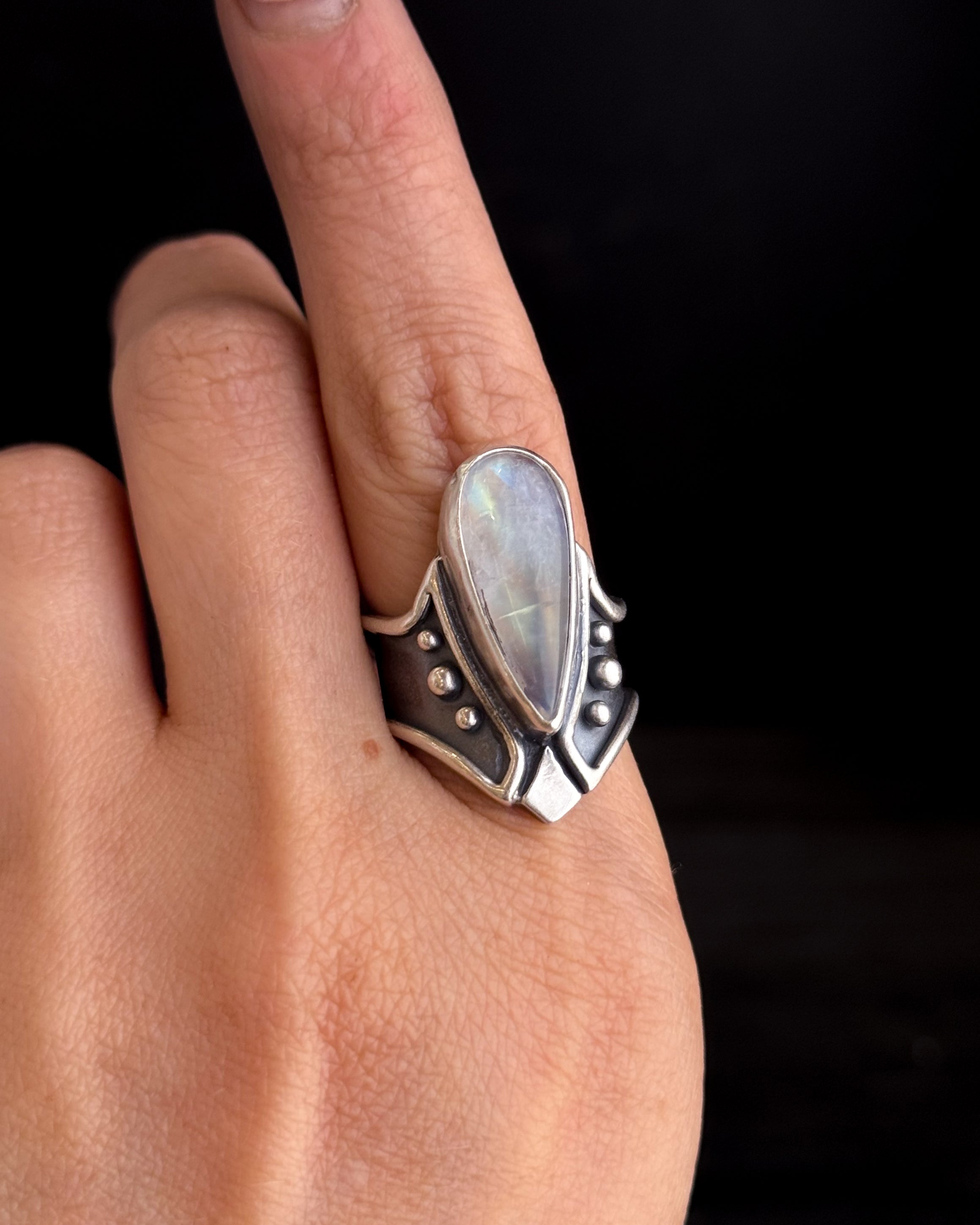 Star Realm Ring // Rainbow Moonstone - Size 6.5 - Acid Queen Jewelry