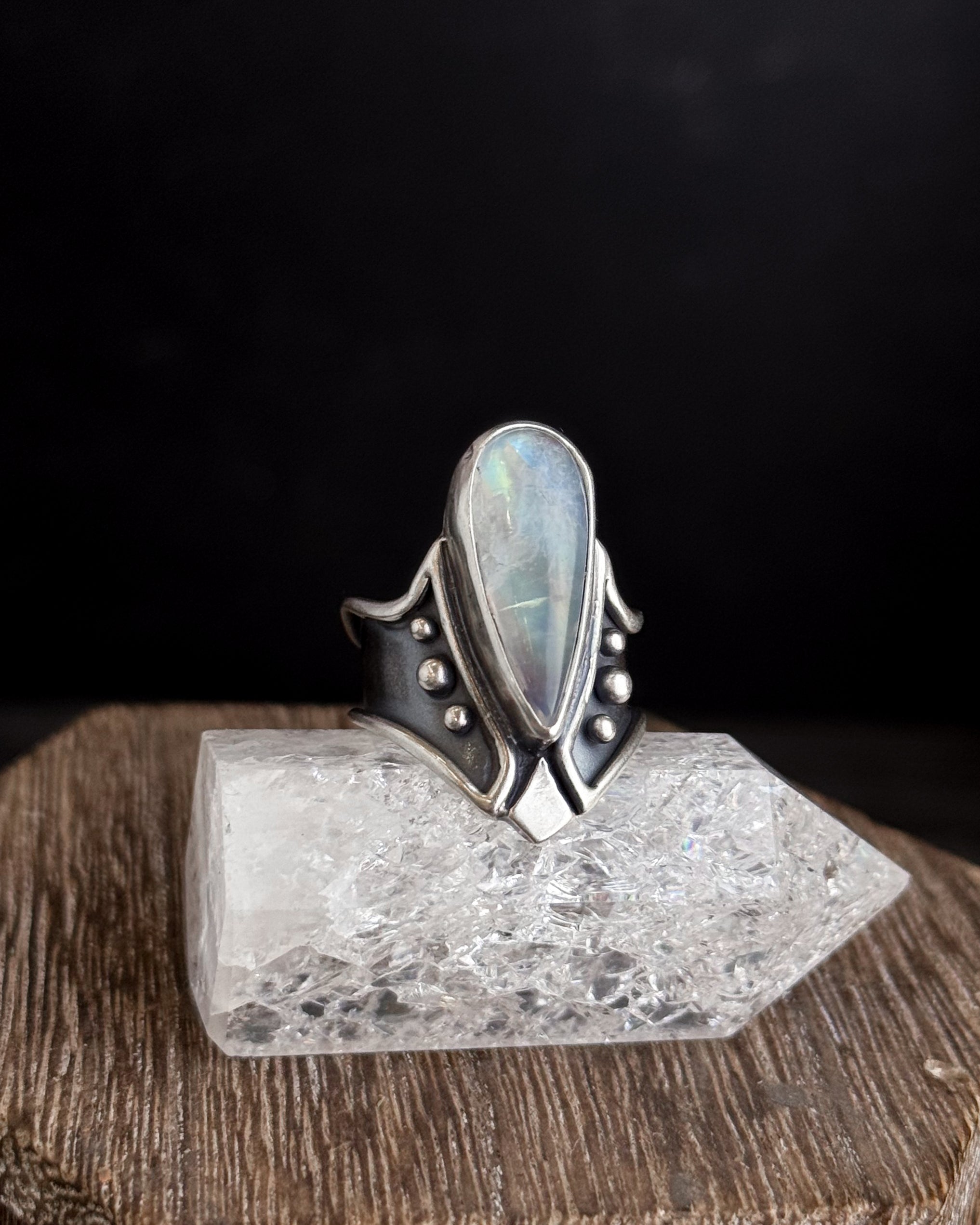 Star Realm Ring // Rainbow Moonstone - Size 6.5 - Acid Queen Jewelry