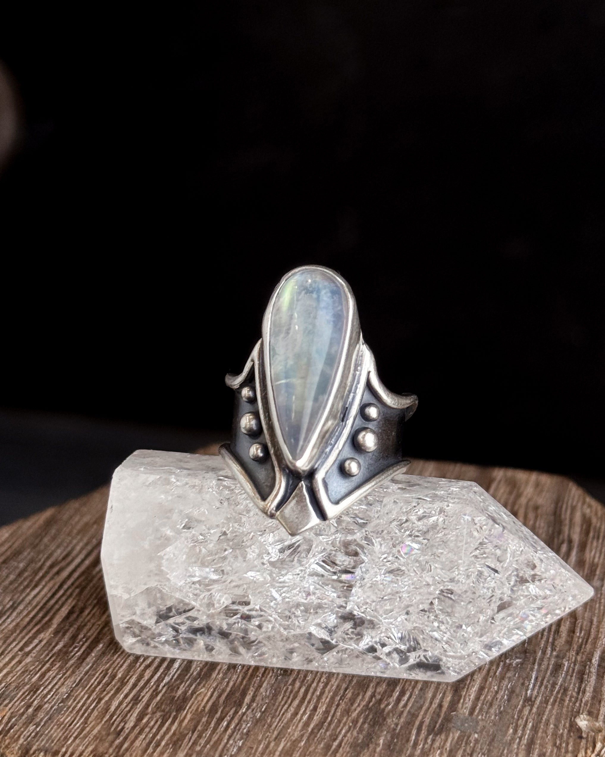 Star Realm Ring // Rainbow Moonstone - Size 6.5 - Acid Queen Jewelry