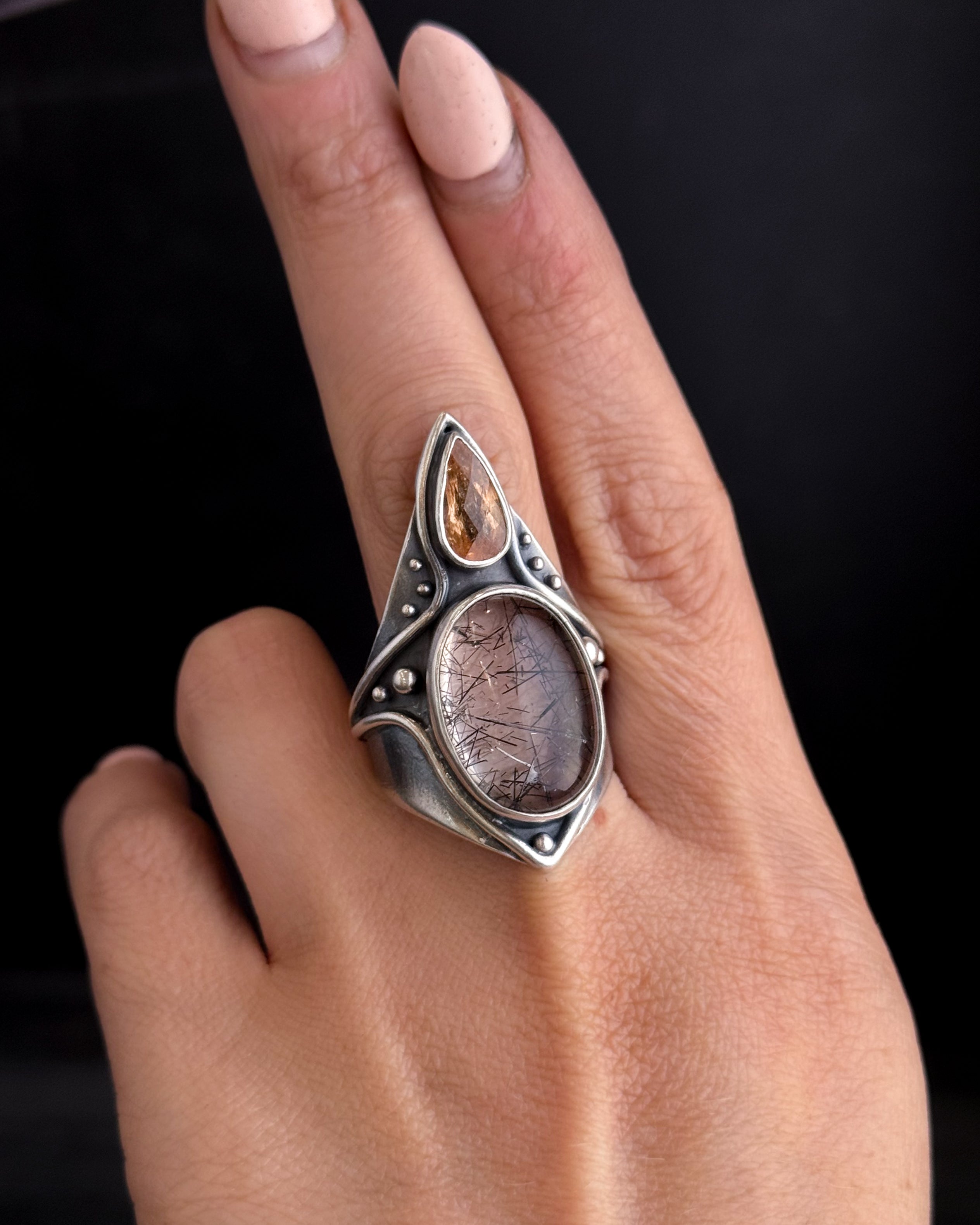 Solar Protection Ring // Citrine + Tourmalated Quartz - Size 10 - Acid Queen Jewelry
