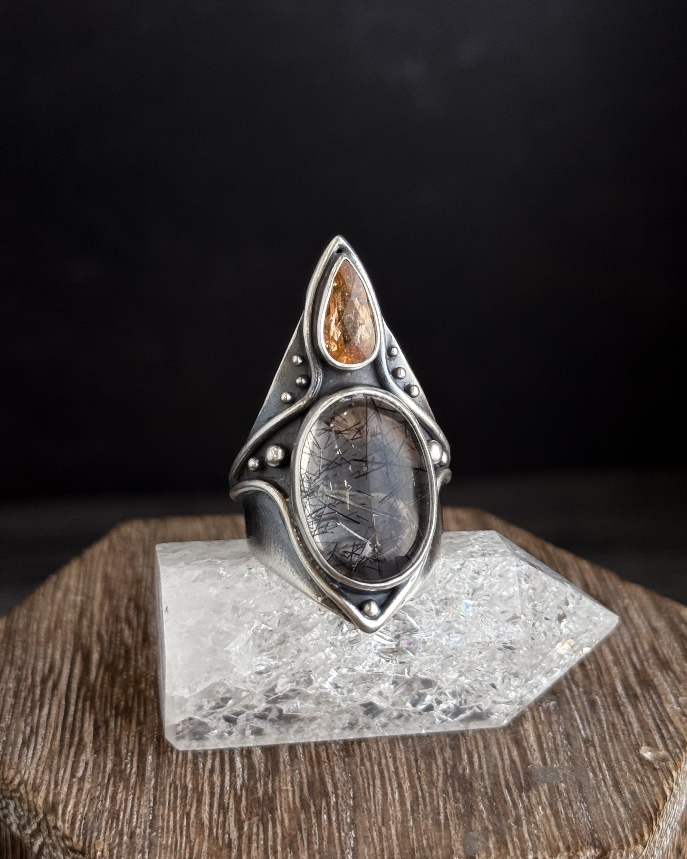 Solar Protection Ring // Citrine + Tourmalated Quartz - Size 10 - Acid Queen Jewelry