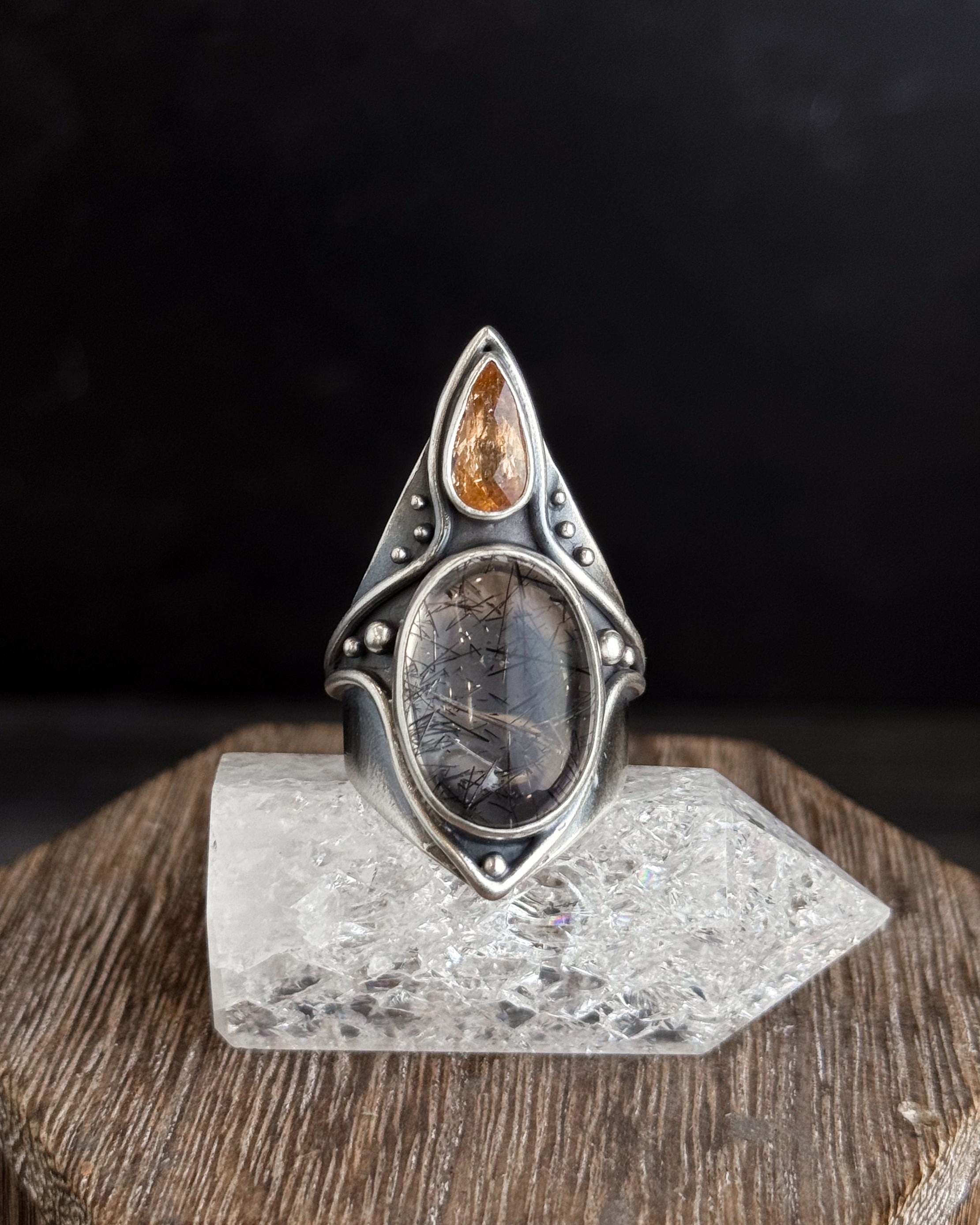 Solar Protection Ring // Citrine + Tourmalated Quartz - Size 10 - Acid Queen Jewelry