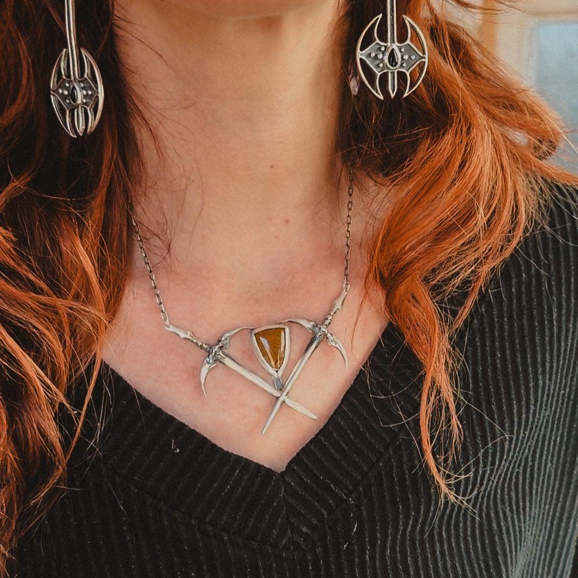 Crossed Swords Shield Choker Necklace - Acid Queen Jewelry