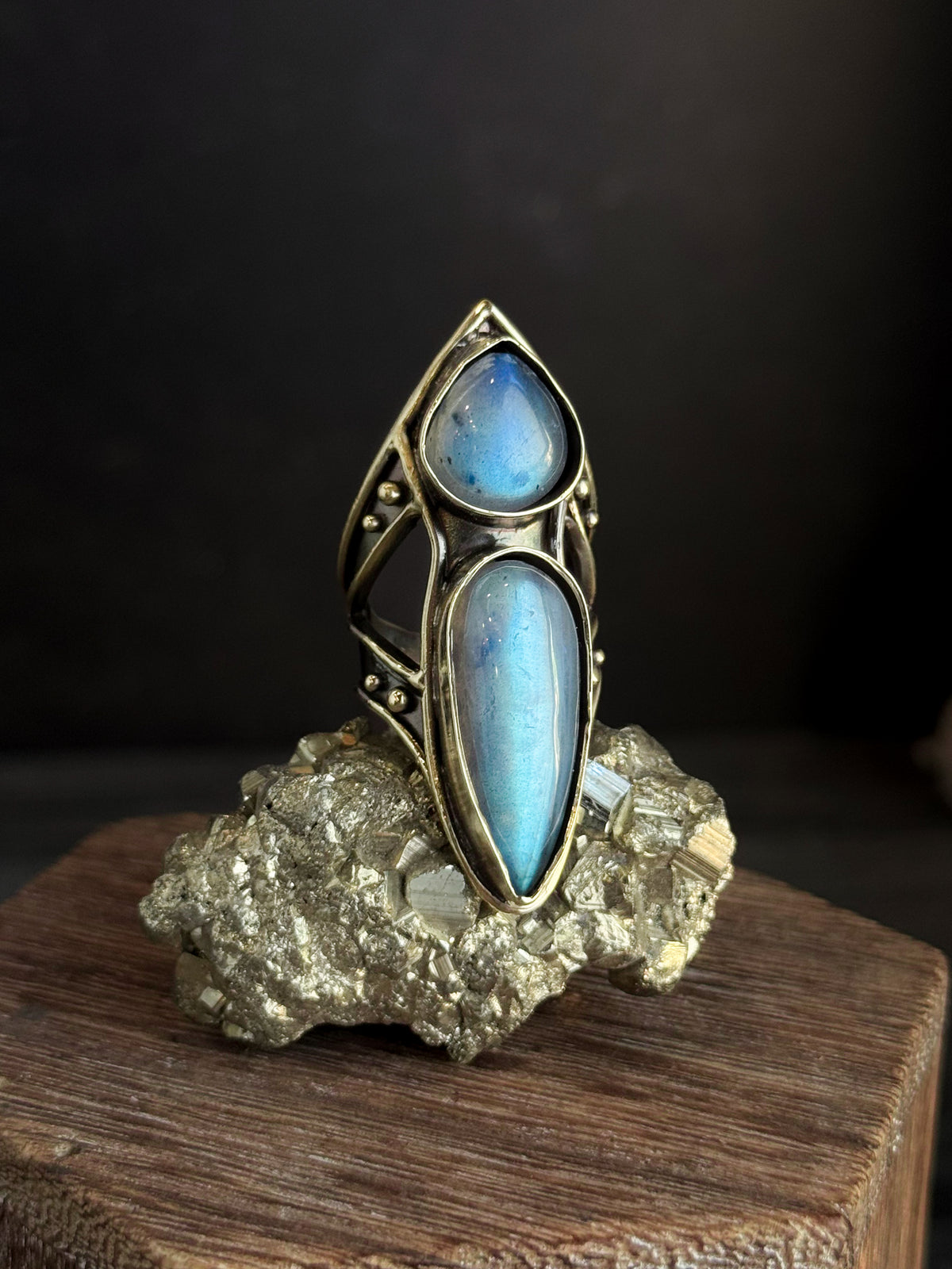 Moon Ritual Shield Ring | Labradorite + Brass