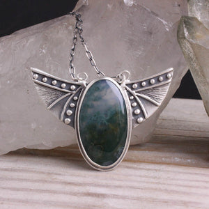 Flying Voyager Necklace // Moss Agate