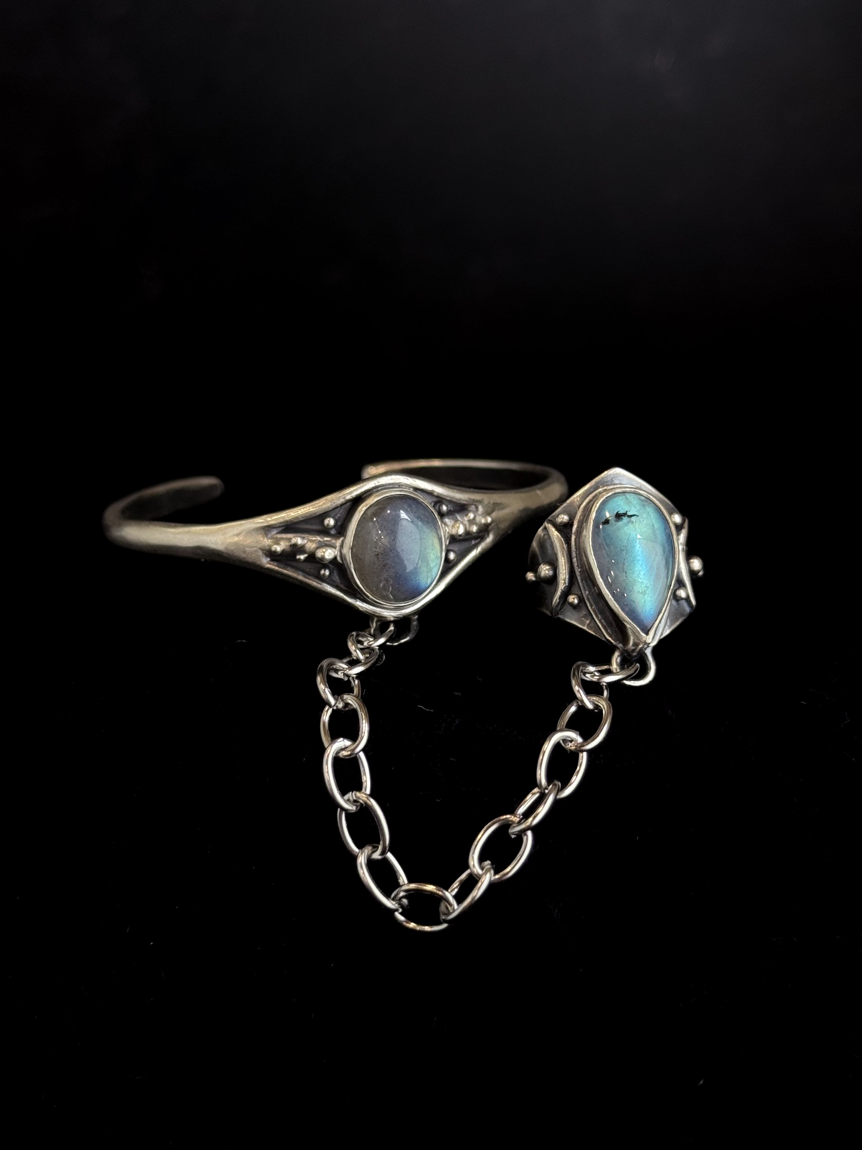 High Priestess Ring + Bracelet Harness | Labradorite + Sterling Silver - Ring Size 7