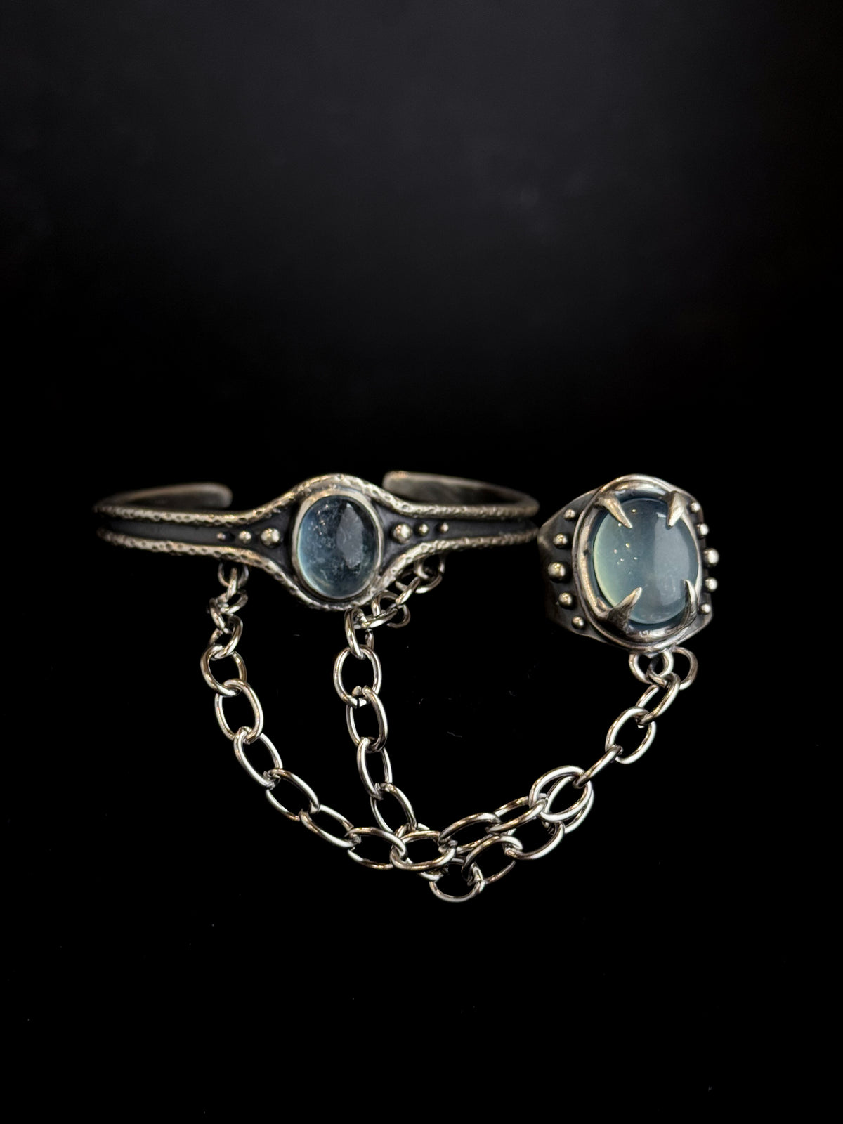 High Priestess Ring + Bracelet Harness | Aquamarine + Sterling Silver - Size 9.5