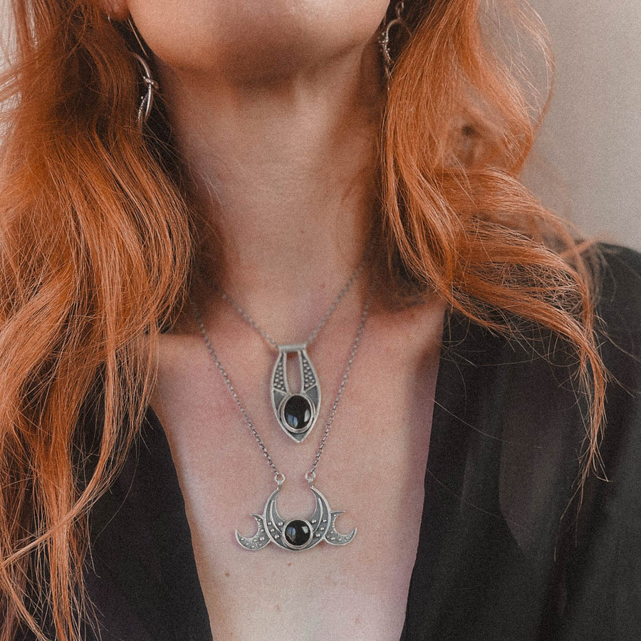 Triple Moon Goddess Necklace // Black Onyx