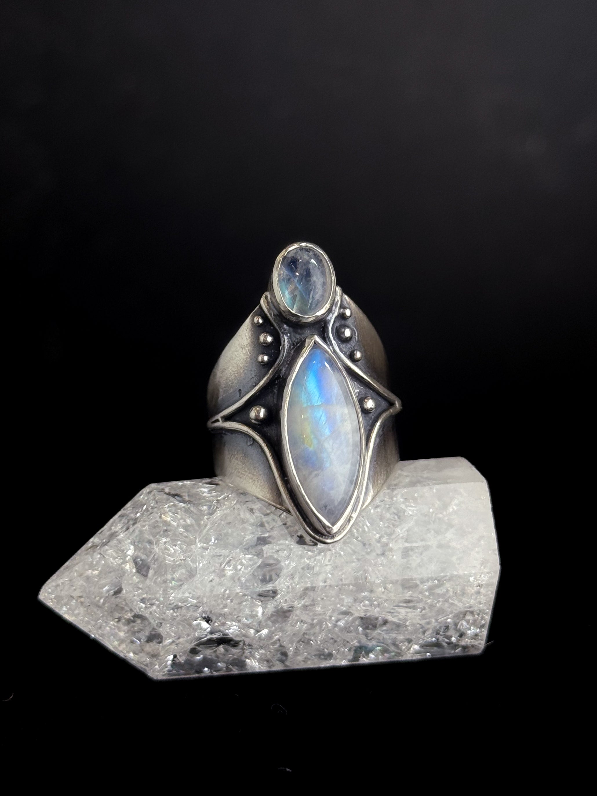 Balanced Ring | Rainbow Moonstone + Sterling Silver - Size 10.5