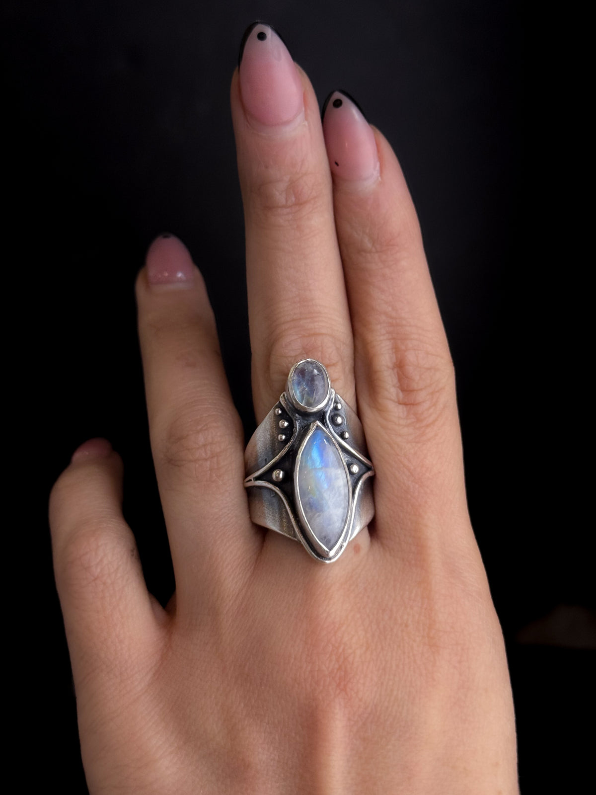 Balanced Ring | Rainbow Moonstone + Sterling Silver - Size 10.5