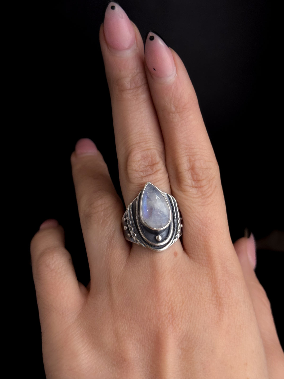 Luna Ring | Rainbow Moonstone + Sterling Silver - Size 9