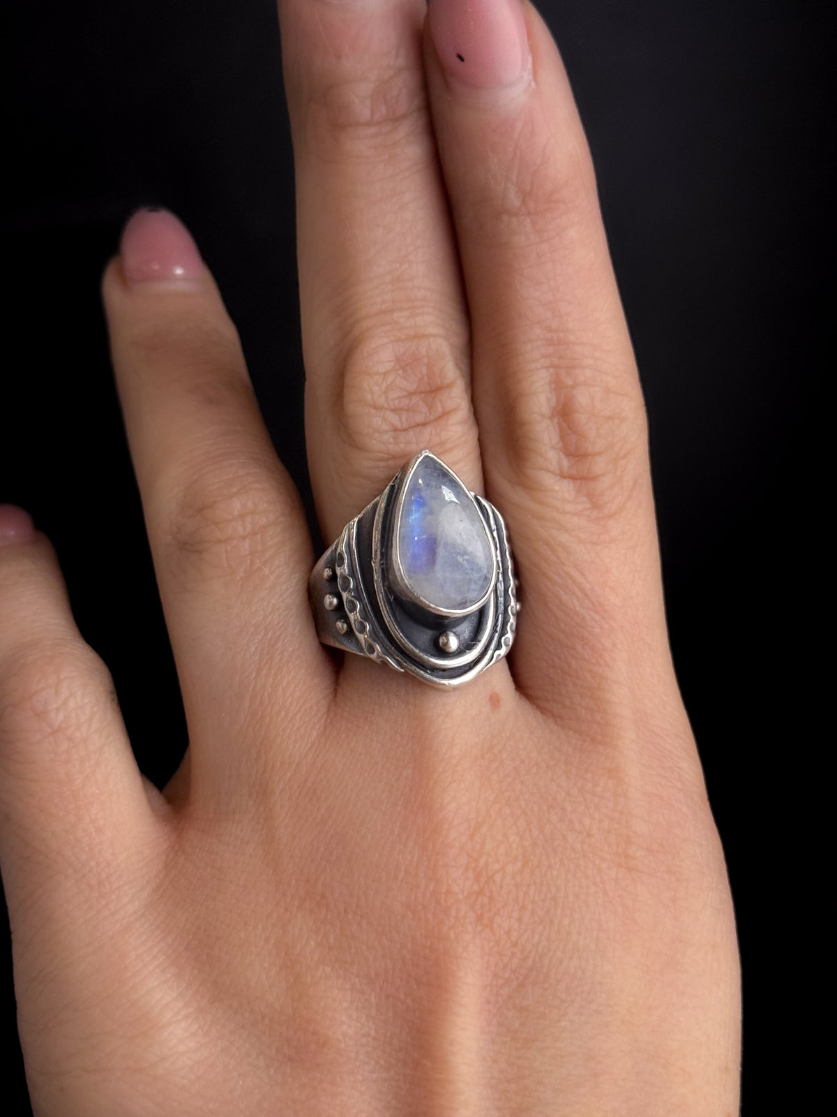 Luna Ring | Rainbow Moonstone + Sterling Silver - Size 9