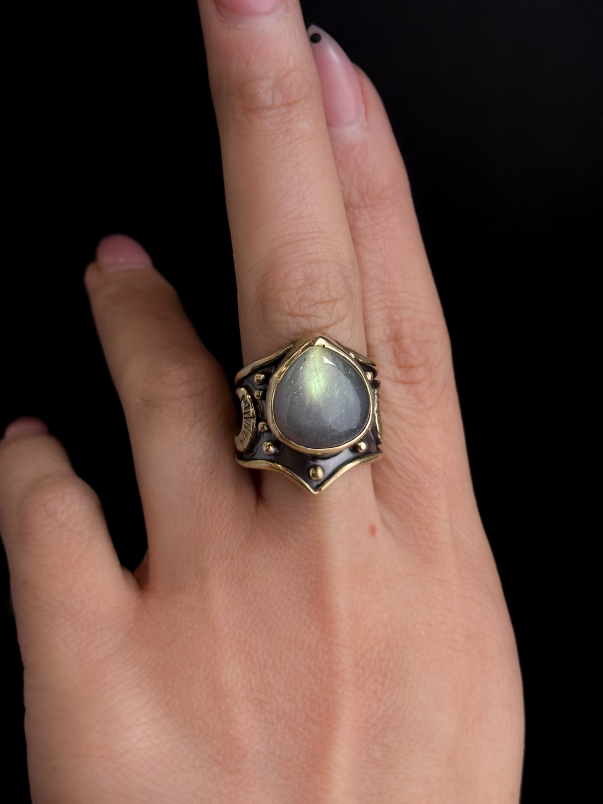 Moons Ring | Labradorite + Brass - Size 7