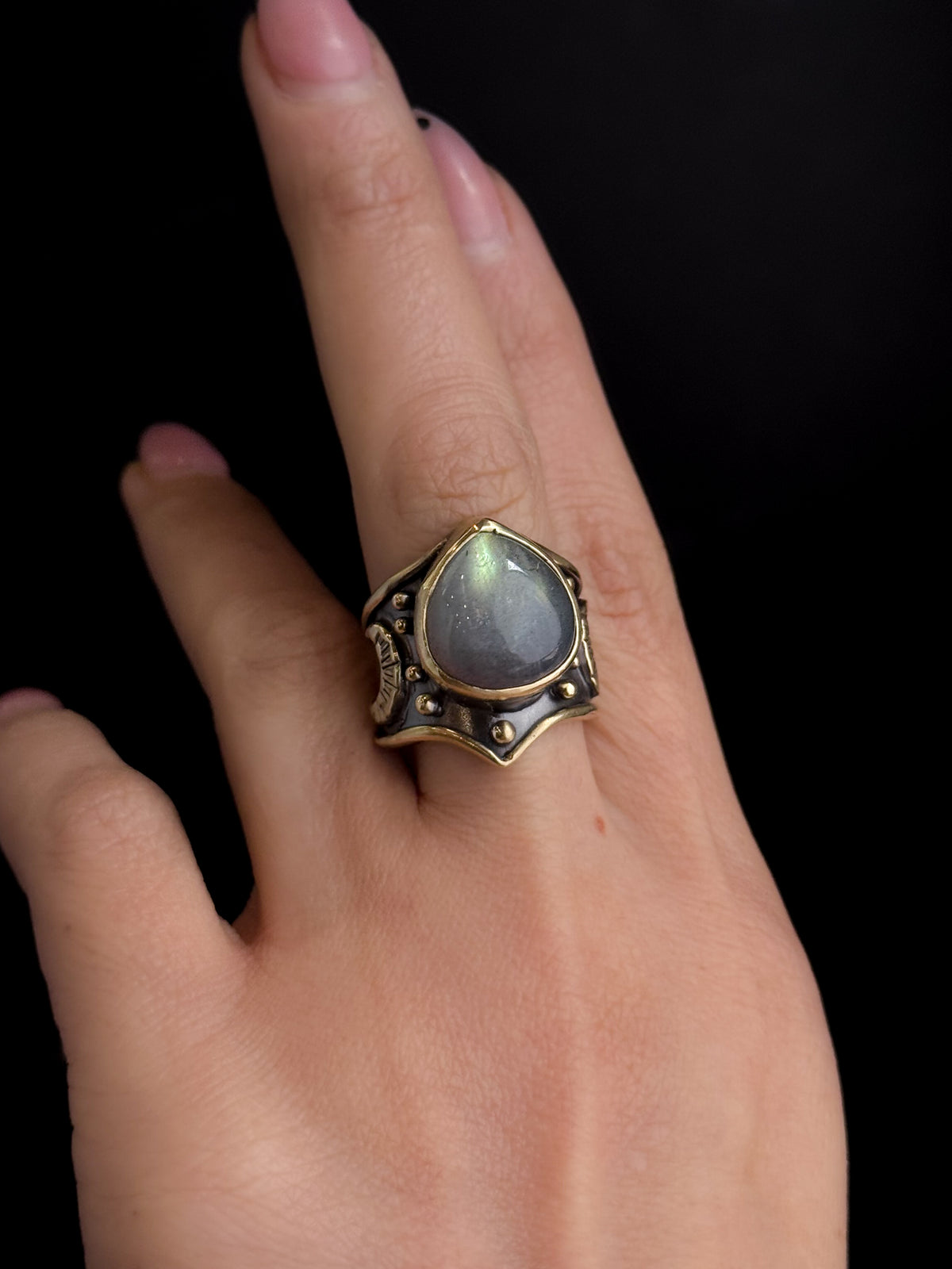 Moons Ring | Labradorite + Brass - Size 7