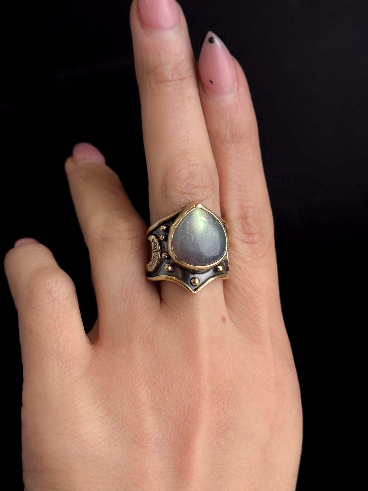 Moons Ring | Labradorite + Brass - Size 7