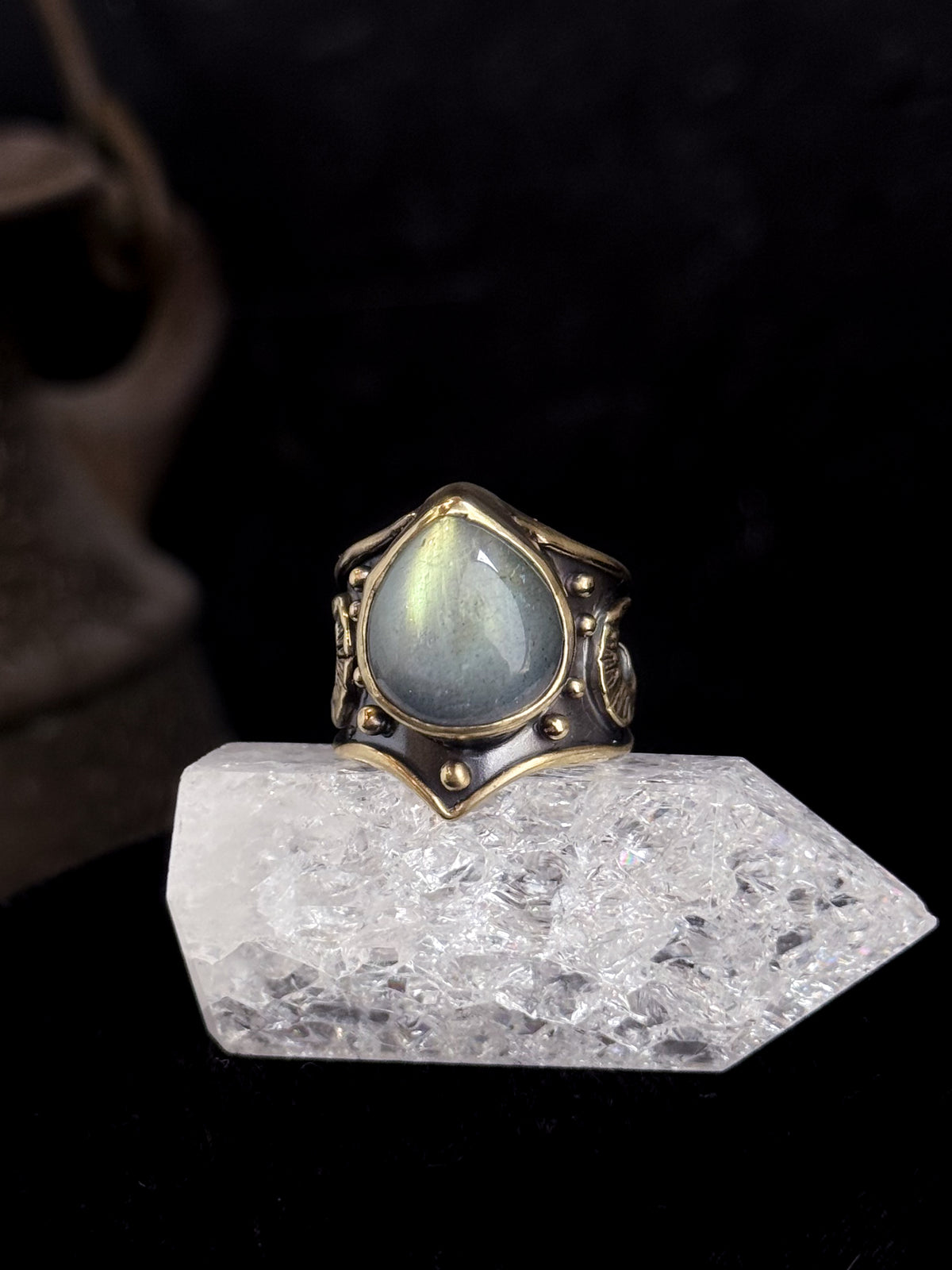 Moons Ring | Labradorite + Brass - Size 7
