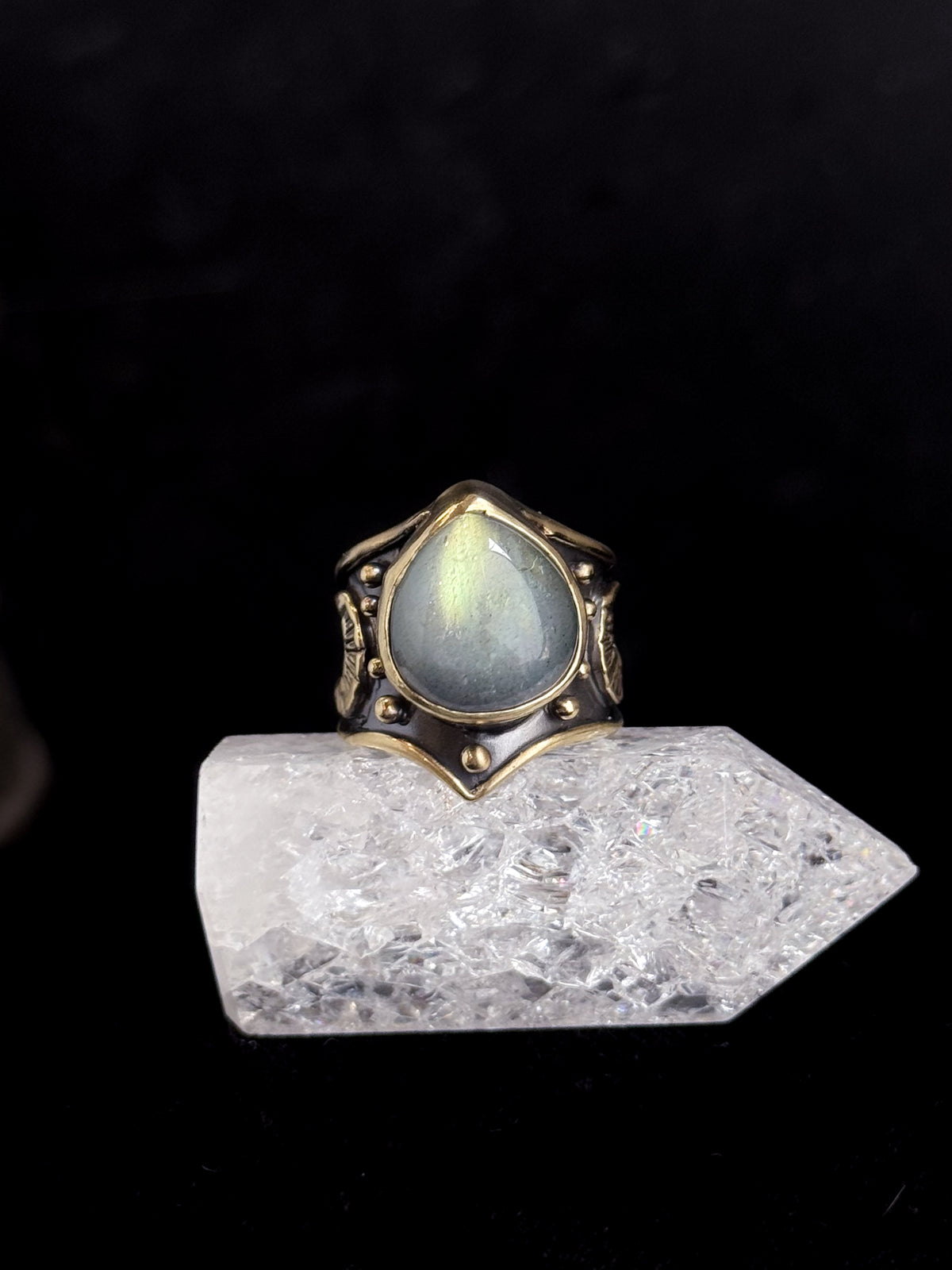 Moons Ring | Labradorite + Brass - Size 7