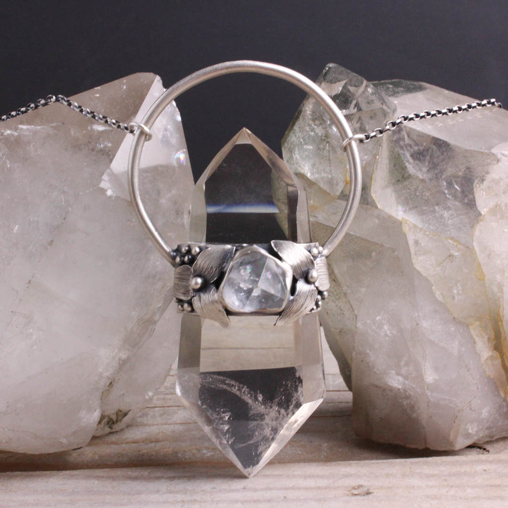 Forest Dweller Crystal Drop Necklace // Quartz + Apophyllite - Acid Queen Jewelry