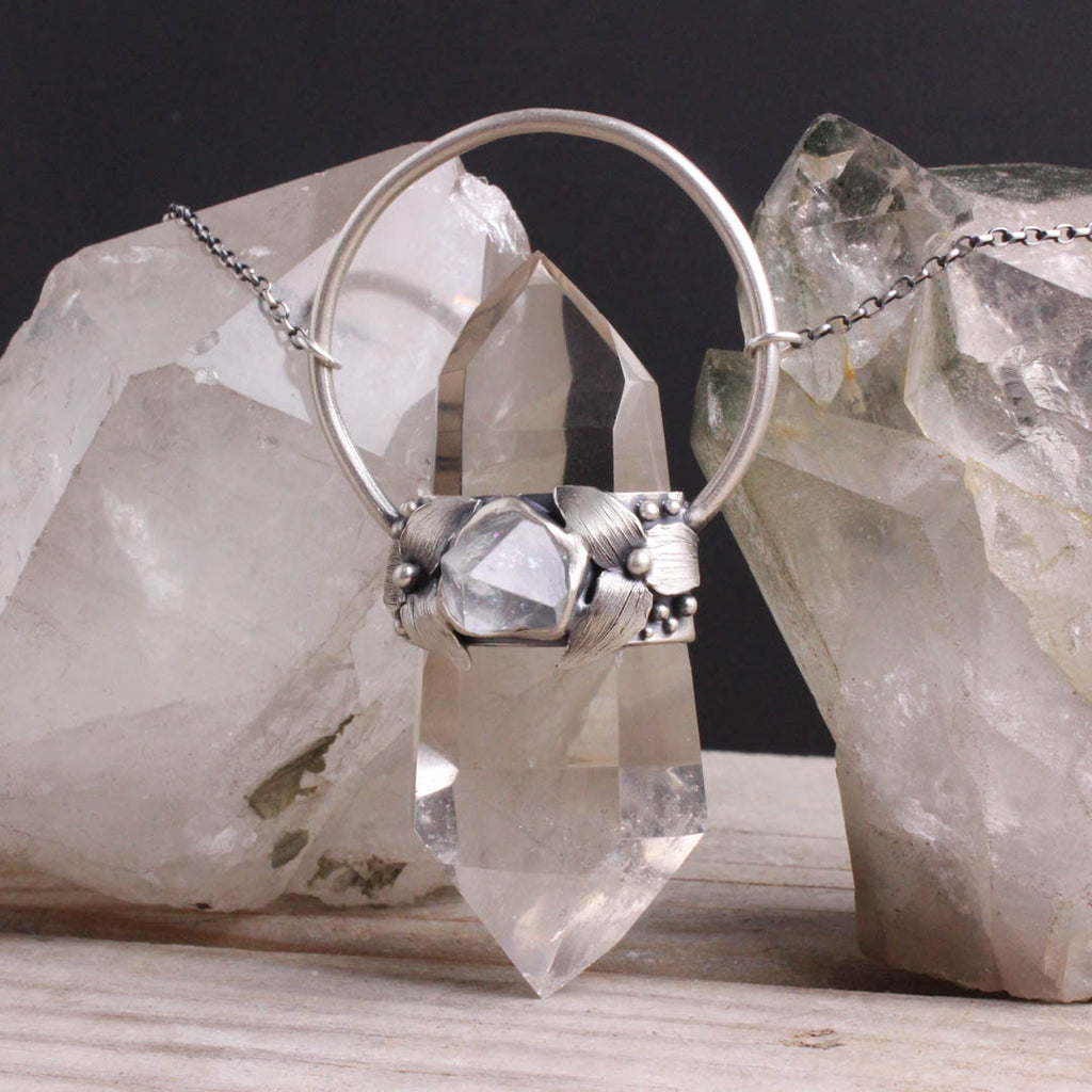 Forest Dweller Crystal Drop Necklace // Quartz + Apophyllite - Acid Queen Jewelry