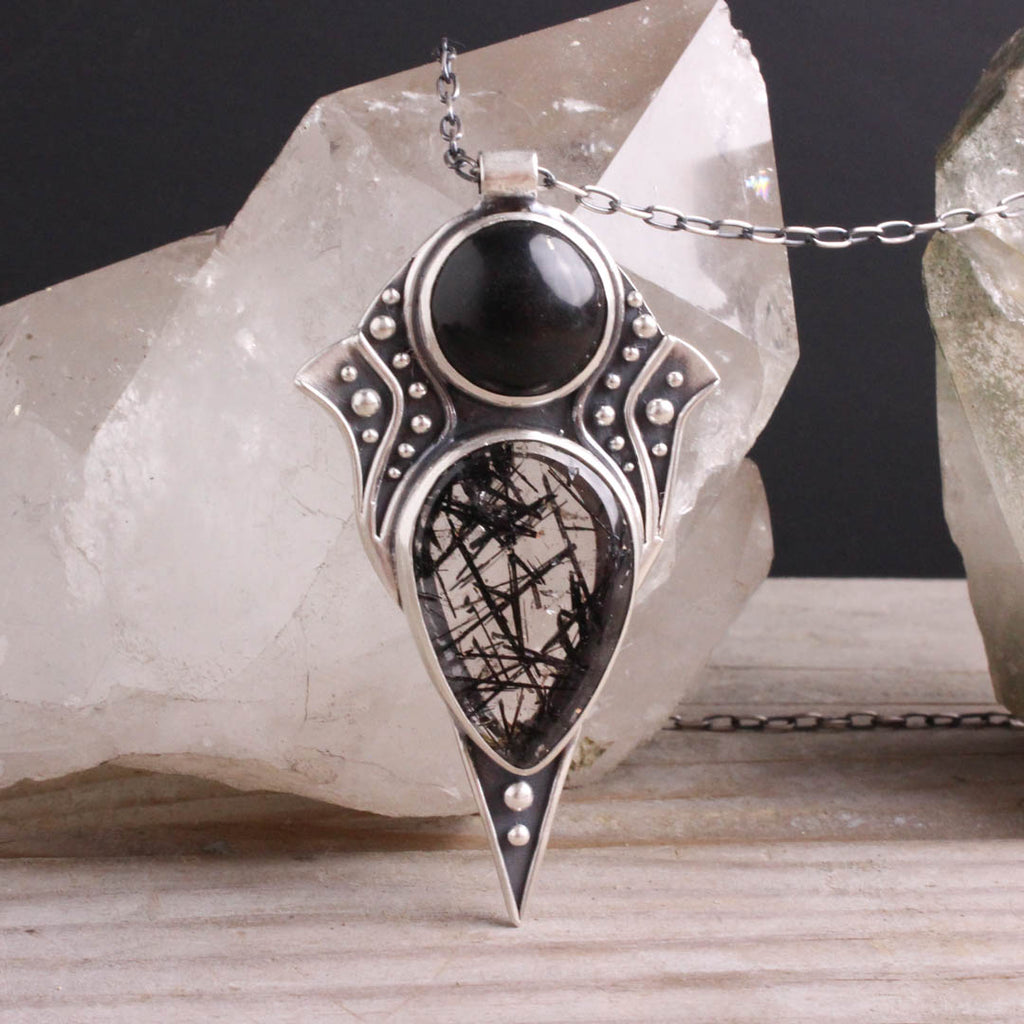 Voyager Necklace // Tourmalated Quartz + Black Onyx - Acid Queen Jewelry