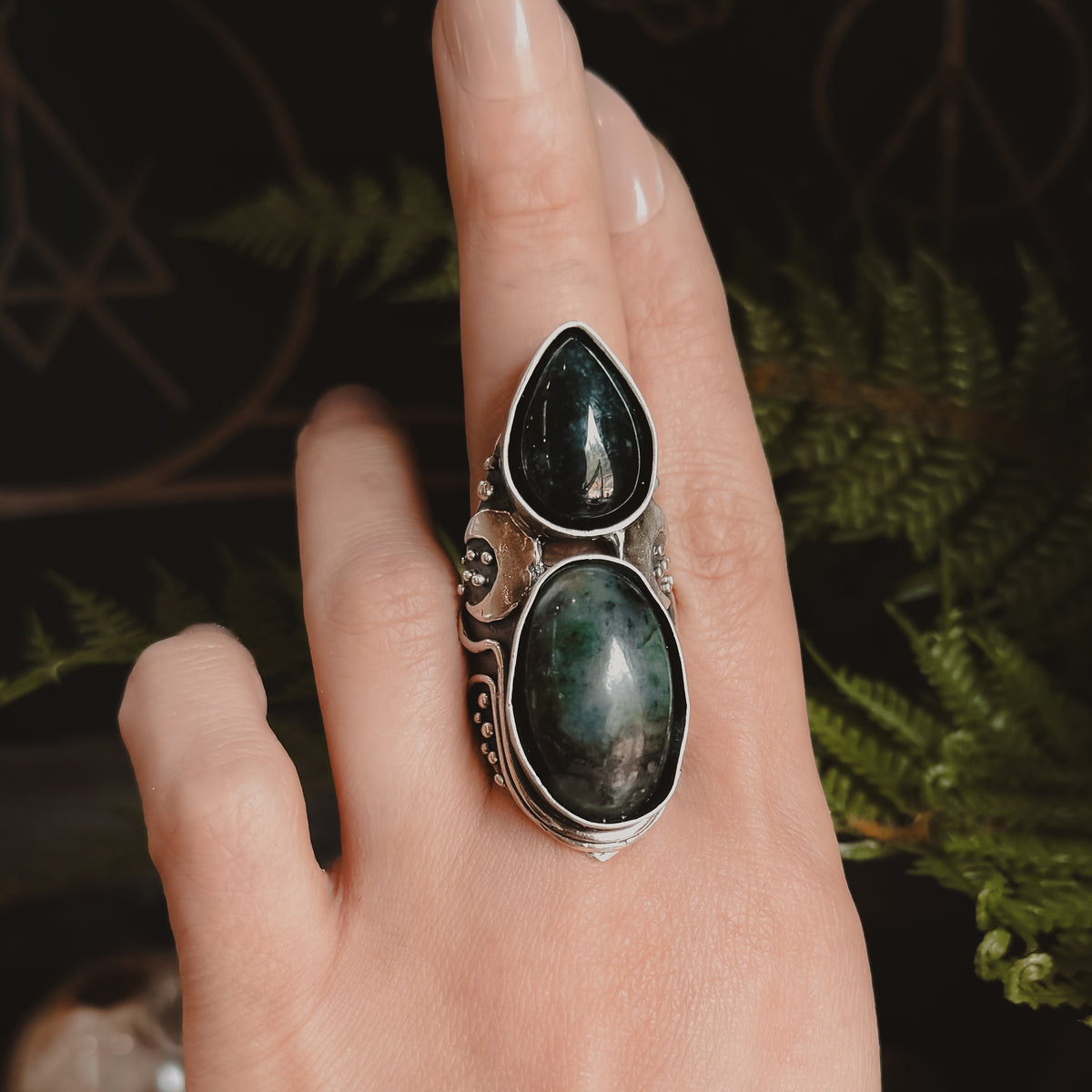 Moon Shield Ring // Emerald