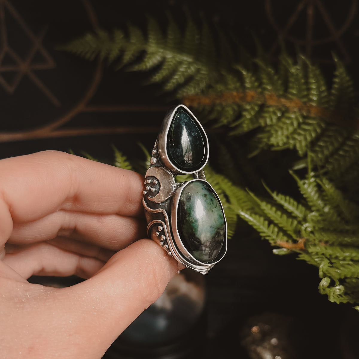 Moon Shield Ring // Emerald