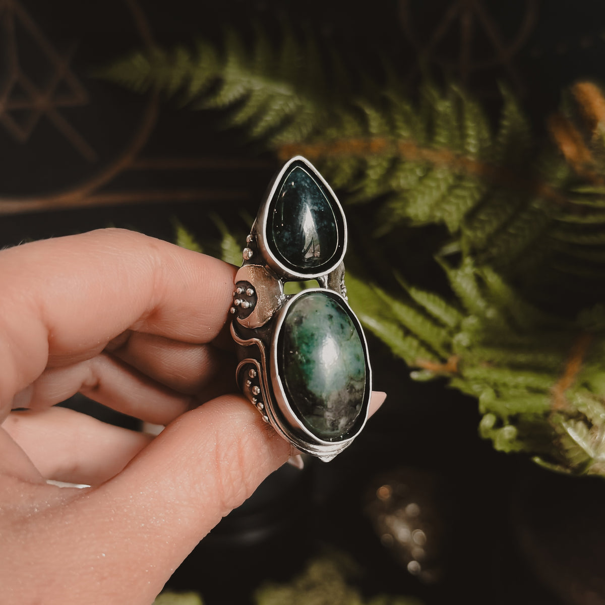Moon Shield Ring // Emerald