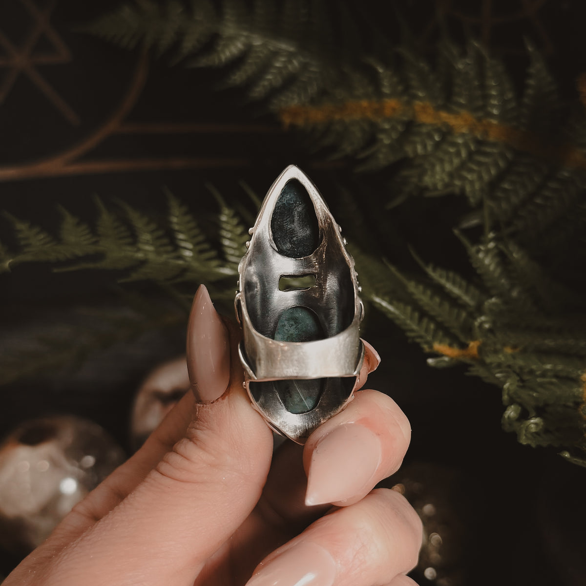 Moon Shield Ring // Emerald
