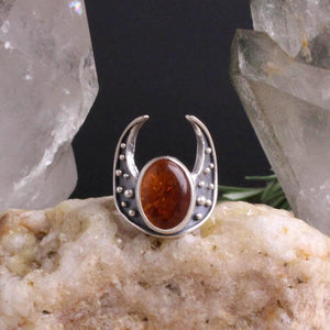 Crescent Moon Warrior Ring  // Amber