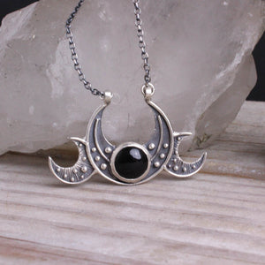 Triple Moon Goddess Necklace // Black Onyx