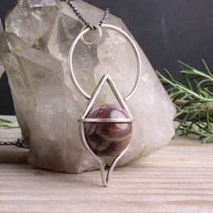 Crystal Ball Pendulum Necklace // Petrified Wood