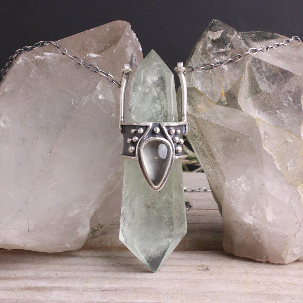 Crystal Drop Necklace // Green Fluorite + Lemon Quartz - Acid Queen Jewelry