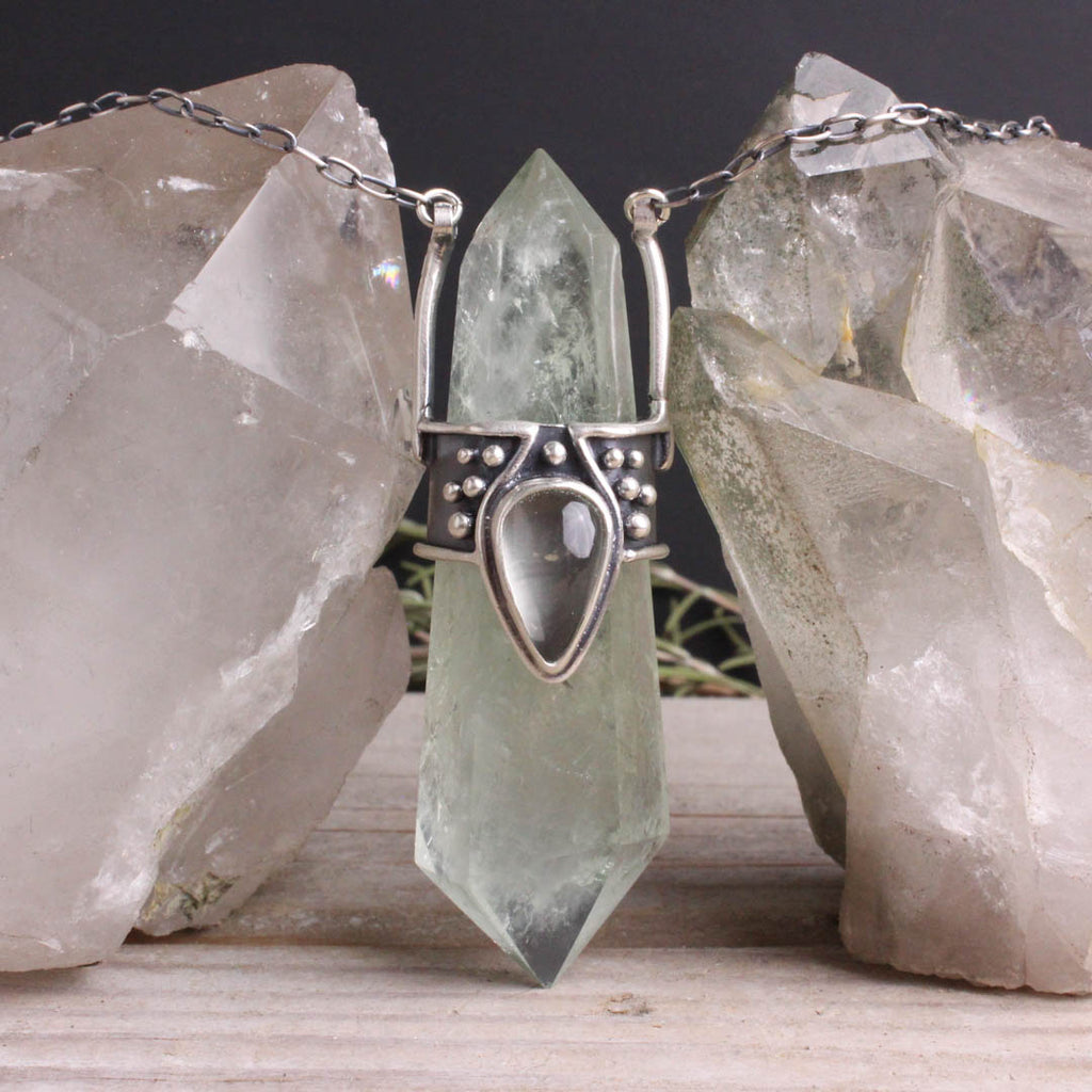 Crystal Drop Necklace // Green Fluorite + Lemon Quartz - Acid Queen Jewelry
