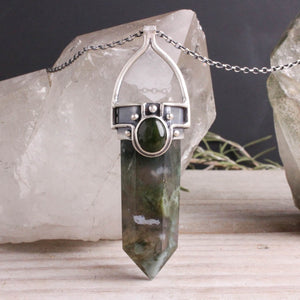 Crystal Drop Necklace // Moss Agate + Jade