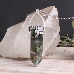 Crystal Drop Necklace // Moss Agate + Jade