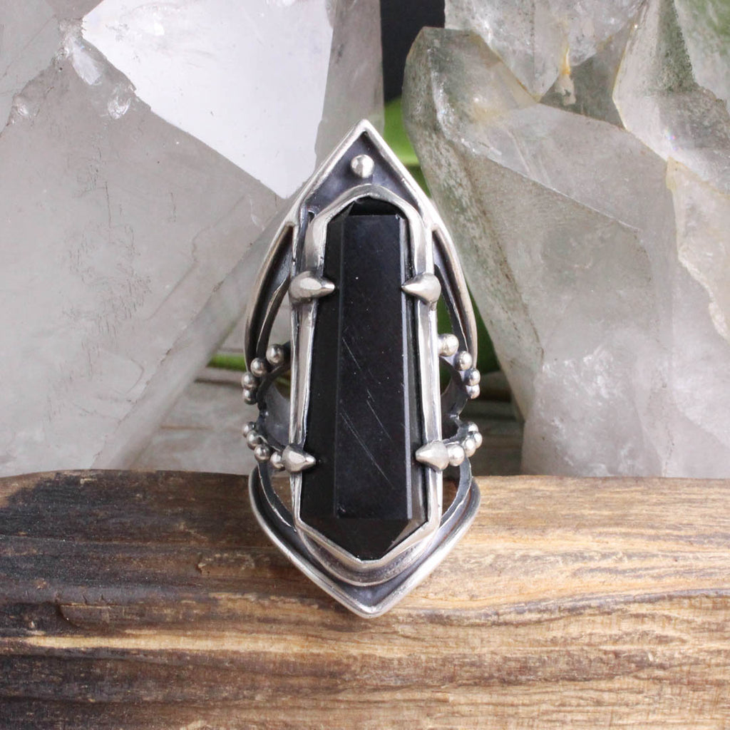 Size 9.5 // Onyx - Amplifier Cut-out-Ring - Acid Queen Jewelry