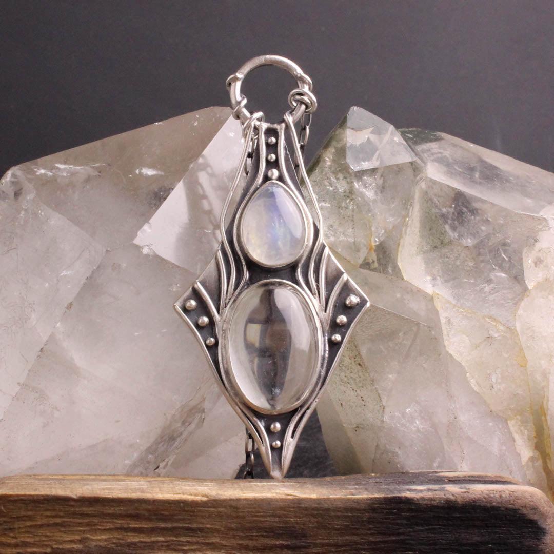 Nimue Necklace // Rainbow Moonstone + Quartz - Acid Queen Jewelry