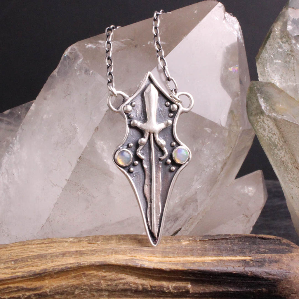 Sword Shield Necklace // Ethiopian Opal - Acid Queen Jewelry