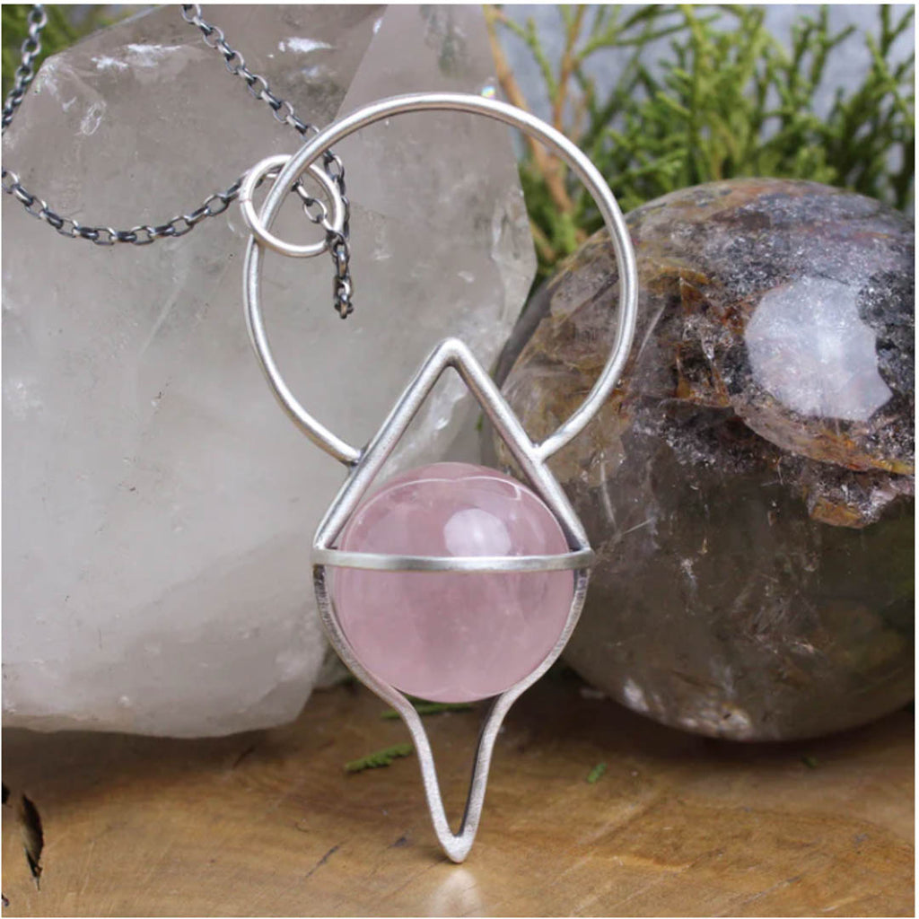 Crystal Ball Necklace // Rose Quartz - Acid Queen Jewelry
