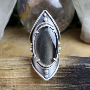Warrior Shield Ring // Smoky Quartz - Size 8 - Acid Queen Jewelry