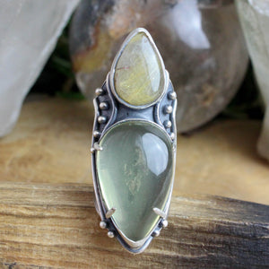 Warrior Shield Ring // Rutilated Quartz + Lemon Quartz - Size 7 - Acid Queen Jewelry