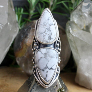Warrior Shield Ring // Double Howlite - Size 8 - Acid Queen Jewelry