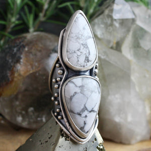 Warrior Shield Ring // Double Howlite - Size 8 - Acid Queen Jewelry