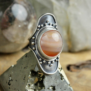 Warrior Shield Ring // Orange Agate Size 8.5