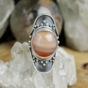 Warrior Shield Ring // Orange Agate Size 8.5