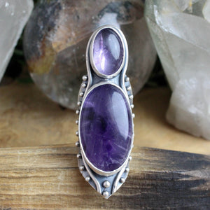 Warrior Shield Ring // Double Amethyst - Size 6 - Acid Queen Jewelry